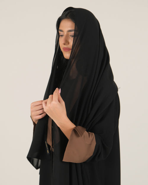 Black Abaya with Mocha Cuffs – Elegant Modest Wear