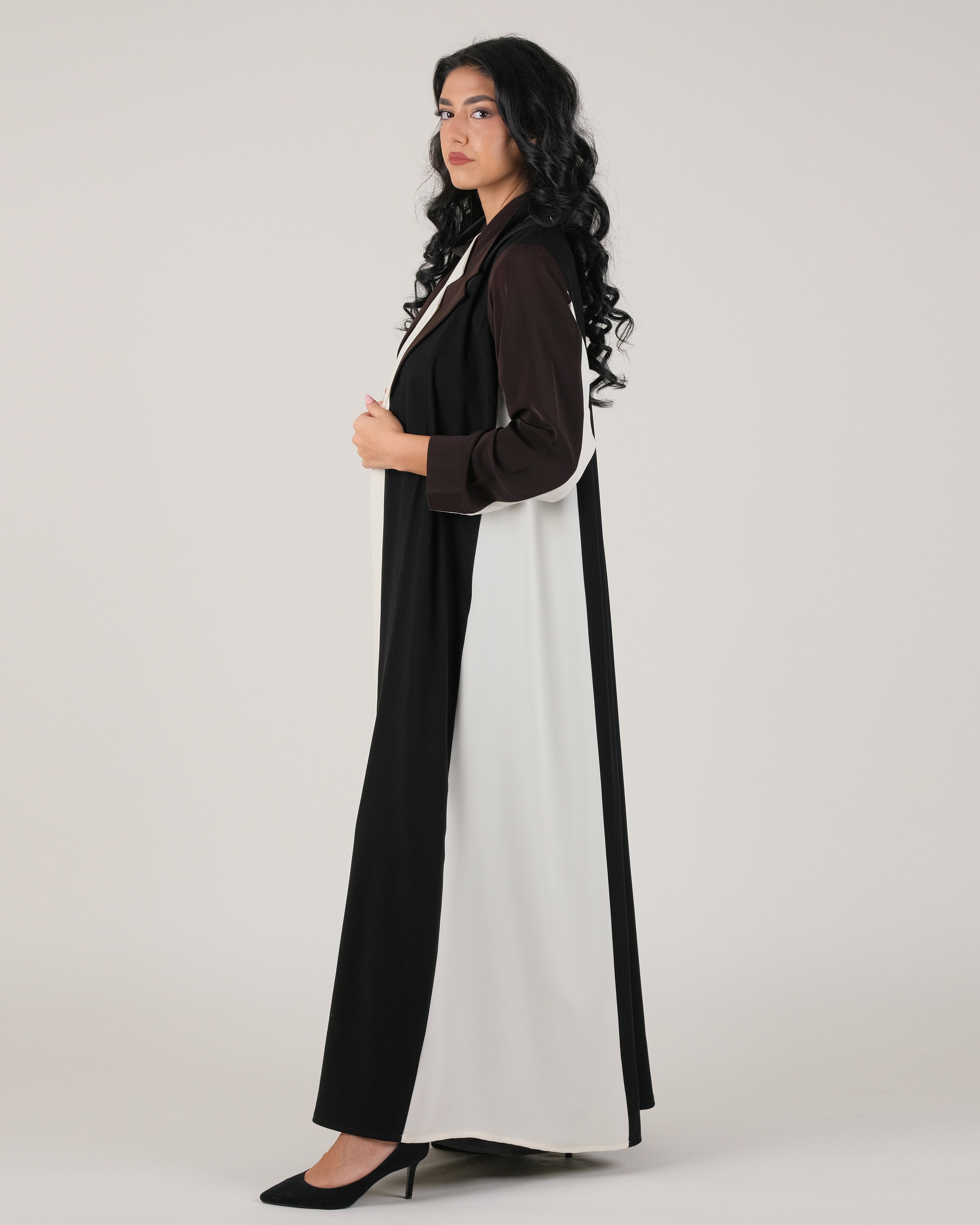 Black & Mocha Color Abaya – Open Front Design