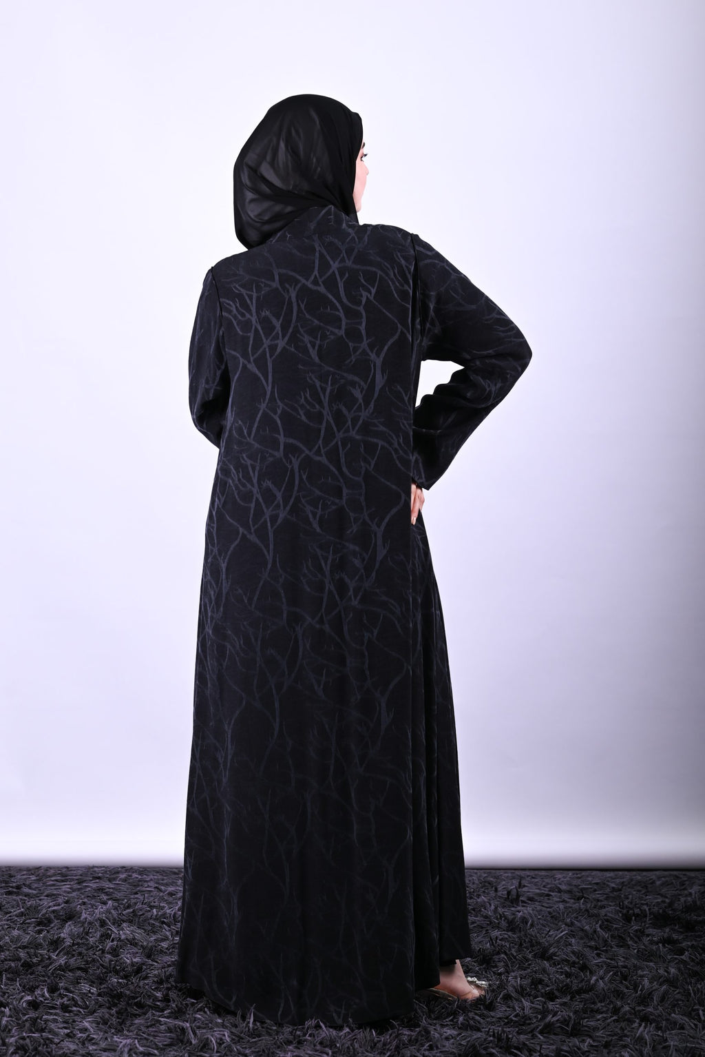 Abstract Motif Abaya Fabric in Black and Grey