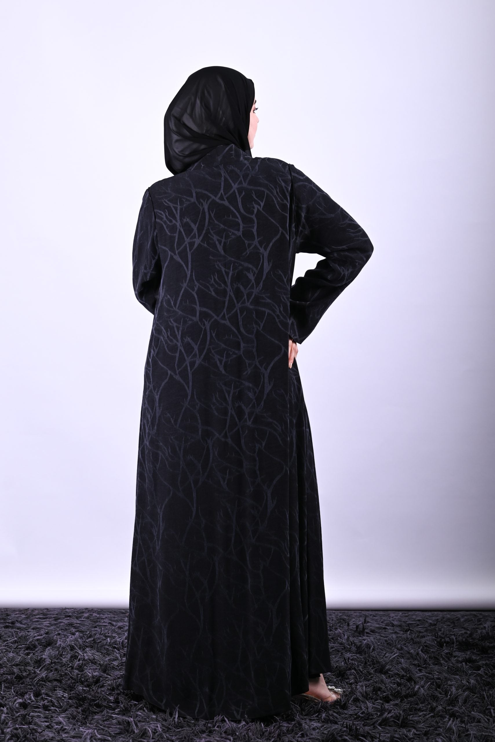 Abstract Motif Abaya Fabric in Black and Grey