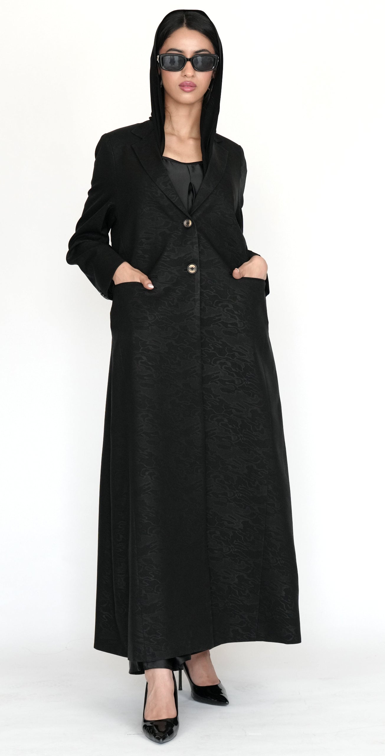 Textured Black Blazer-Style Abaya