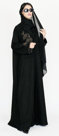 Elegant Black Abaya with Gold Embellished Detailing