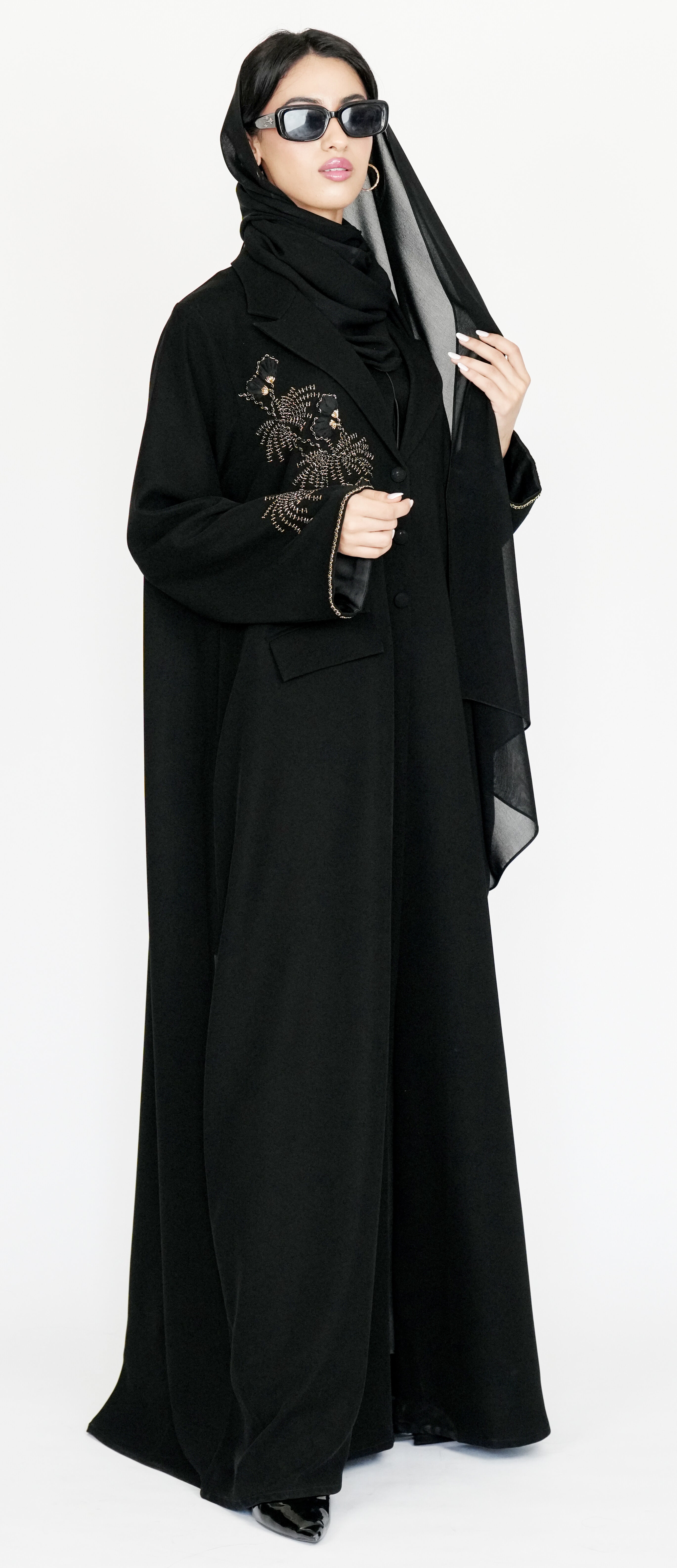 Elegant Black Abaya with Gold Embellished Detailing